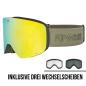 Preview: POP EYES Jamie Clean Skibrille Golden Green – Frontansicht 3 scheiben