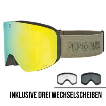 Preview: POP EYES Jamie Clean Skibrille Golden Green – Frontansicht 3 scheiben