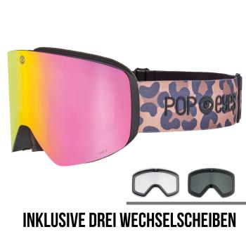Preview: POP EYES JAMIE Leo Skibrille mit drei magnetischen Wechselscheiben – Leo-Print Design für Damen und Herren
