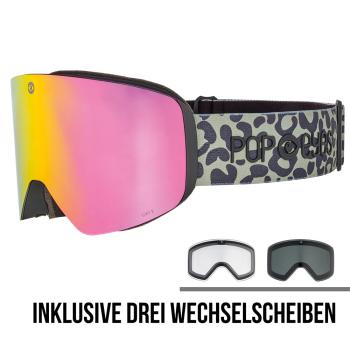 Preview: POP EYES JAMIE Leo Skibrille mit drei magnetischen Wechselscheiben – Leo-Print Design für Damen und Herren
