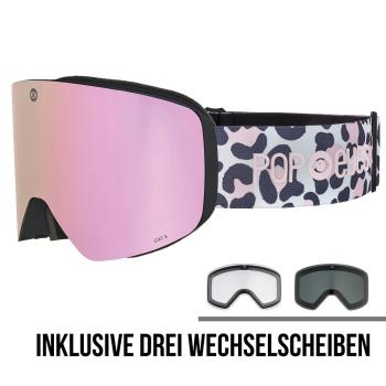 Preview: POP EYES JAMIE Leo Skibrille mit drei magnetischen Wechselscheiben – Leo-Print Design für Damen und Herren