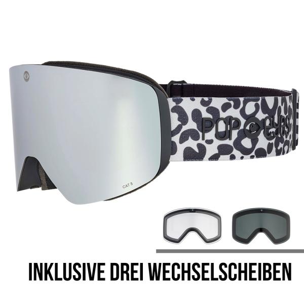 POP EYES JAMIE Leo Skibrille mit drei magnetischen Wechselscheiben – Leo-Print Design für Damen und Herren